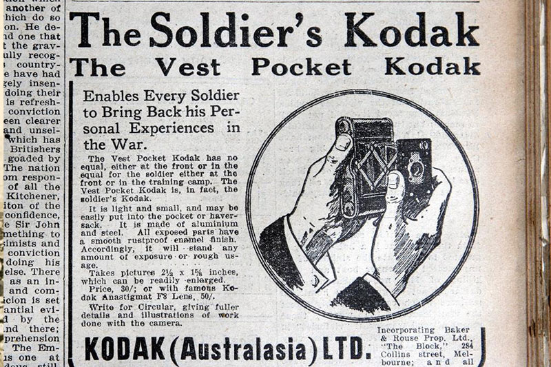 A Kodak advertisement from The Weekly Times in 1915 | Image - Herald Sun Image Library