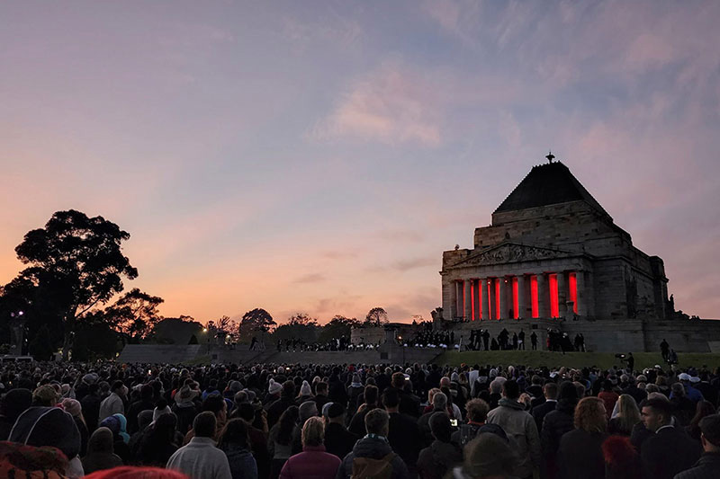 Defence Australia - Crowds gather at the Shrine of Remembrance in Melbourne for the Dawn Service in 2022.